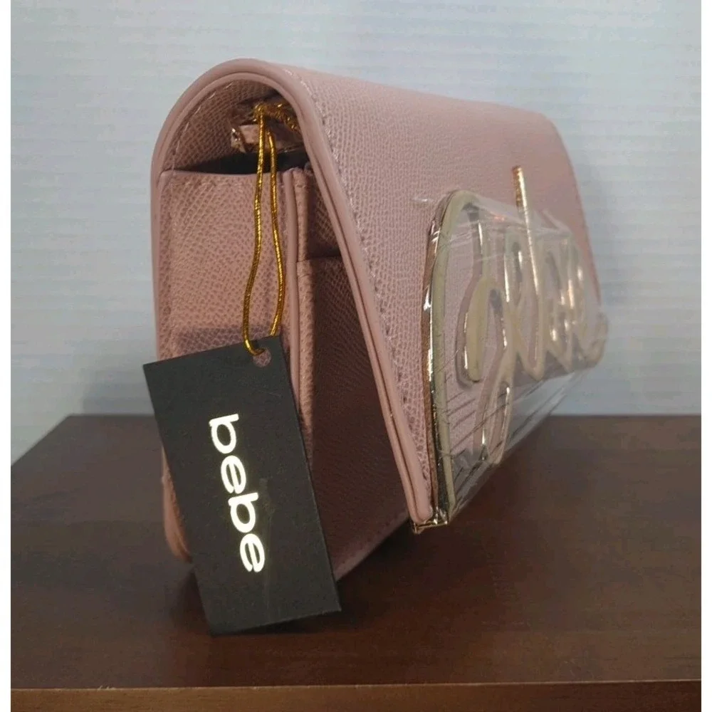 NWT Bebe Gabriel‎ Crossbody Purse Blush Color Gold Logo Women's Small E02-4498